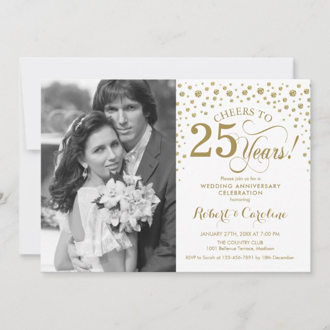 Convite 25º Aniversário de Casamento com Foto - Dourado Br (Frente)