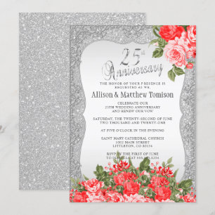 Convite 25º Aniversário de Casamento com Glitter de Prata 