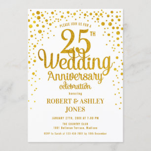 Convite 25º Aniversário de Casamento - Dourado e Branco