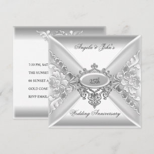 Convite 25º Aniversário de Casamento Elegante Prata Branco