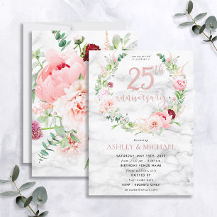 Convite 25º Aniversário de Casamento Elegante Rosa Floral 