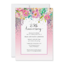 25º Aniversário de Casamento Floral Prata Rosa