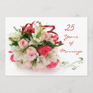 Convite 25º Aniversário de Casamento. Rosas e lírios