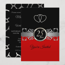 Convite 25º Aniversário de Prata com Vermelho - Estampa de
