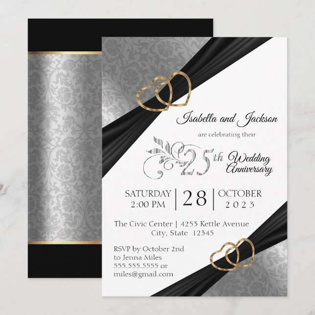 Convite 25º Design Comemorativo do Coração de Prata (Frente/Verso)