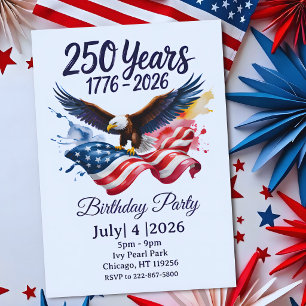 Convite 250 Anos Águia Aquarela Bandeira Americana 1776 20