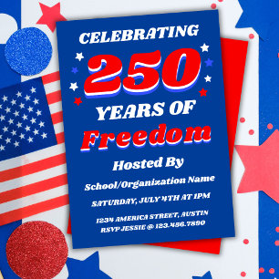 Convite 250 Anos EUA Personalizado Patriótico Editável