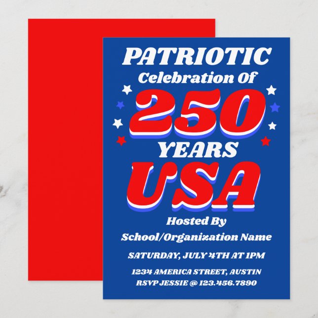 Convite 250 USA Celebration Bulk Editable Patriotic Invite (Frente/Verso)