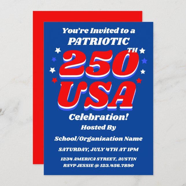 Convite 250 USA Celebration Editable Patriotic Invite (Frente/Verso)