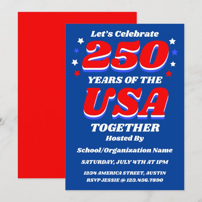 Convite 250 USA Party Customizable Patriotic Invite (Frente/Verso)