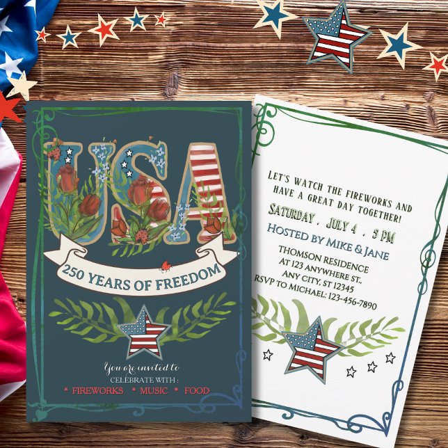 Convite 250 Years of Freedom Elegant Patriotic Blue (250 Years of Freedom Elegant Patriotic Blue Invitation)