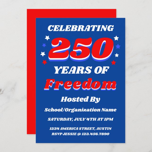 Convite 250 Years USA Editable Personalized Patriotic (Frente/Verso)