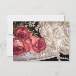 Convite 2586-Rosas de Casamento c/Anéis, Pérolas