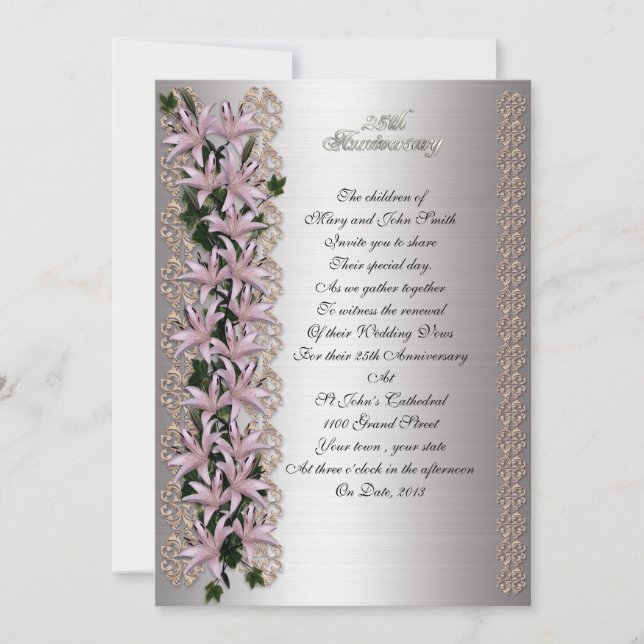 Convite 25 aniversário da renovação da viveiros e lírios (Frente)