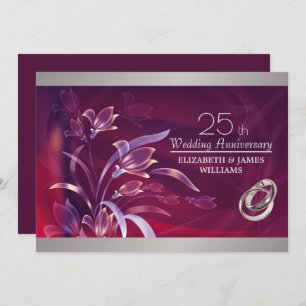 Convite 25 Aniversário Floral Burgundy Silver