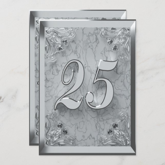 Convite 25 Birthday Regal Silver Marble Saudação ou (Frente/Verso)