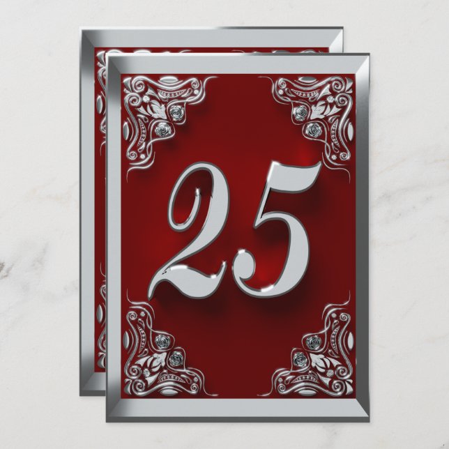 Convite 25 Birthday Regal Silver Red Saudação ou (Frente/Verso)