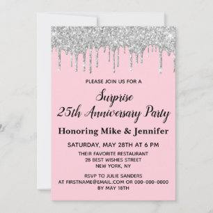 Convite 25 Blush Pink Silver Surprise Anunciory Party