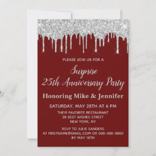 Convite 25 Burgundy e Silver Surprise Anniversário