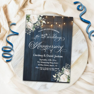 Convite 25 Casamento Aniversário Luzes Azuis Rústicas