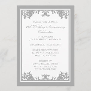 Convite 25 Casamento Aniversário Silver Flourish Scroll