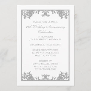 Convite 25 Casamento Aniversário Silver Flourish Scroll