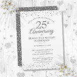 Convite 25 Casamento Aniversário Silver Love Hearts<br><div class="desc">Com delicados corações de amor prateado confetti. Personalize com sua informação especial de vinte e cinco anos de aniversário de prata em letra chic prata. Projetado por Thisnotme©</div>