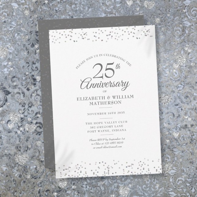 Convite 25 Casamento Aniversário Silver Stardust Confetti (25th Wedding Anniversary Silver Stardust Confetti Invitation)