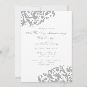 Convite 25 Casamento Aniversário Silver Swirl Flourish