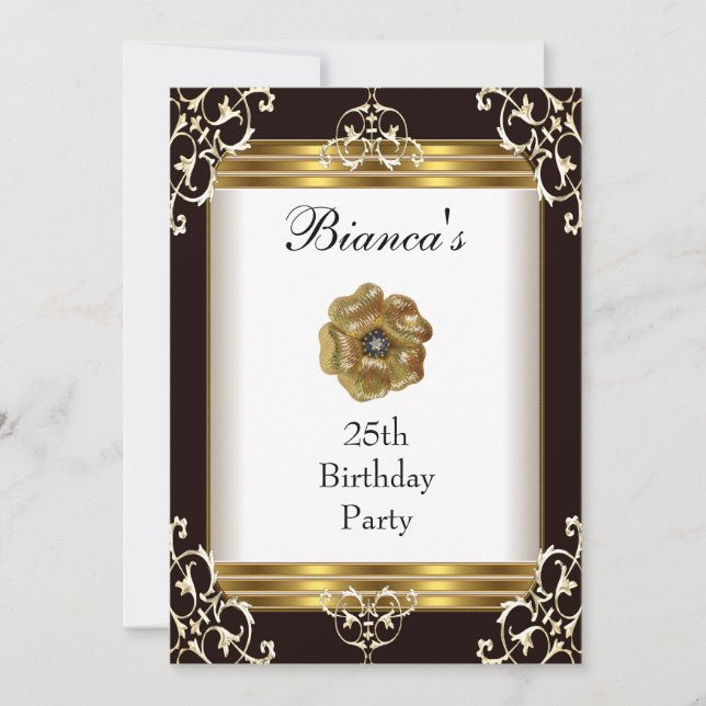 Convite 25 de Aniversário da Joia Dourada Elegante (Frente)