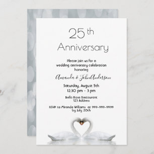 Convite 25 de aniversário de casamento dois cisnes amando
