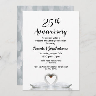 Convite 25 de aniversário de casamento dois cisnes amando