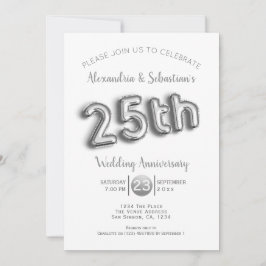 Convite 25 de Aniversário Personalizado Faux Silver