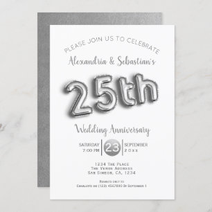 Convite 25 de Aniversário Personalizado Faux Silver