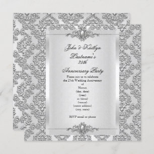 Convite 25 do partido Damask Silver White