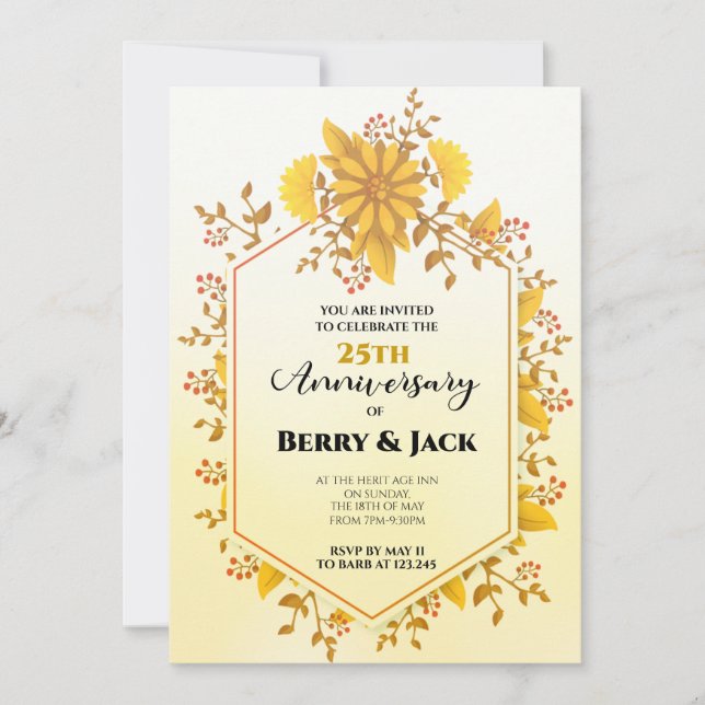Convite 25 Ouro Aniversário Colheita de Girassóis Amarelos (Frente)
