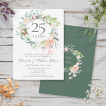 Convite 25 Silver Anniversário Floral Rosas Garland<br><div class="desc">Com uma delicada camada floral de aquarela, este convite de 25 de casamento botânico pode ser personalizado com suas informações especiais de aniversário de prata. O reverso apresenta uma vila floral correspondente que enquadra suas datas de aniversário em elegante texto prateado em um fundo verde de floresta. Projetado por Thisnotme©...</div>