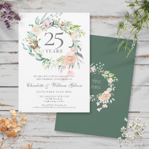 Convite 25 Silver Anniversário Floral Rosas Garland 