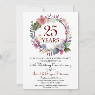 Convite 25 Silver Surpresa Aniversário de Casamento Floral