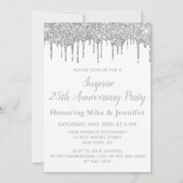 Convite 25 White e Silver Surprise Anunciory Party