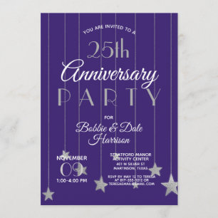 Convite 25o Partido de prata roxo do evento feito sob