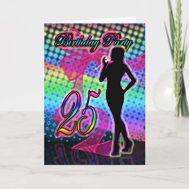 Convite 25th Birthday Party Invitation, Neon With Female S (Frente)