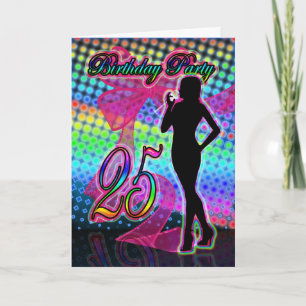 Convite 25th Birthday Party Invitation, Neon With Female S