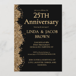 Convite 25th Wedding Anniversary Gold Faux Glitter 