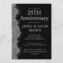 Convite 25th Wedding Anniversary Silver Faux Glitter 