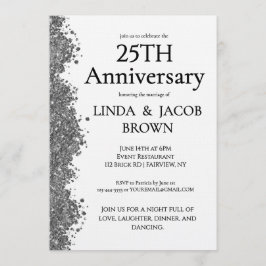 Convite 25th Wedding Anniversary Silver Faux Glitter 