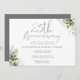 Convite 25th Wedding Anniversary Silver Script Floral