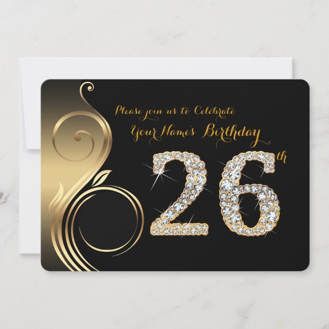 Convite 26º,Convite de aniversário,Diamante de número,Foto (Frente)