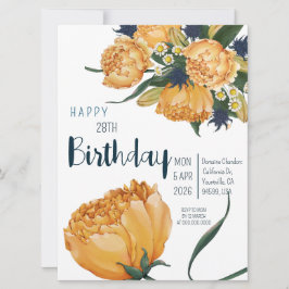 Convite 28.º Aniversário - Flores de Tulipas de Aquarela Ú