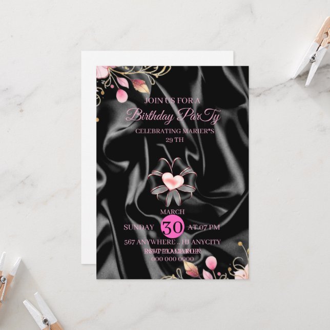 Convite 29th Pink Birthday Dinner Digital Invitation, 29 b (Frente/Verso In Situ)